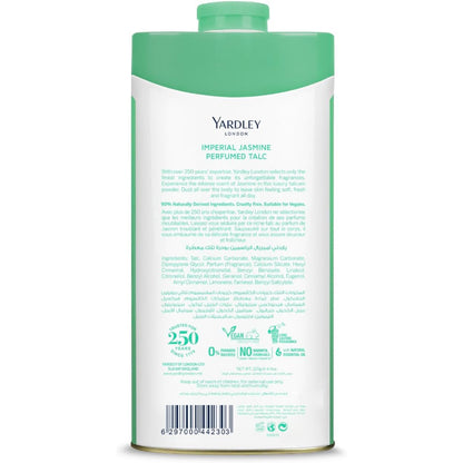 Yardley London Imperial Jasmine Perfumed Talcum Powder 125g - Luxury Floral Jasmine Fragrance Talc for Long Lasting Freshness