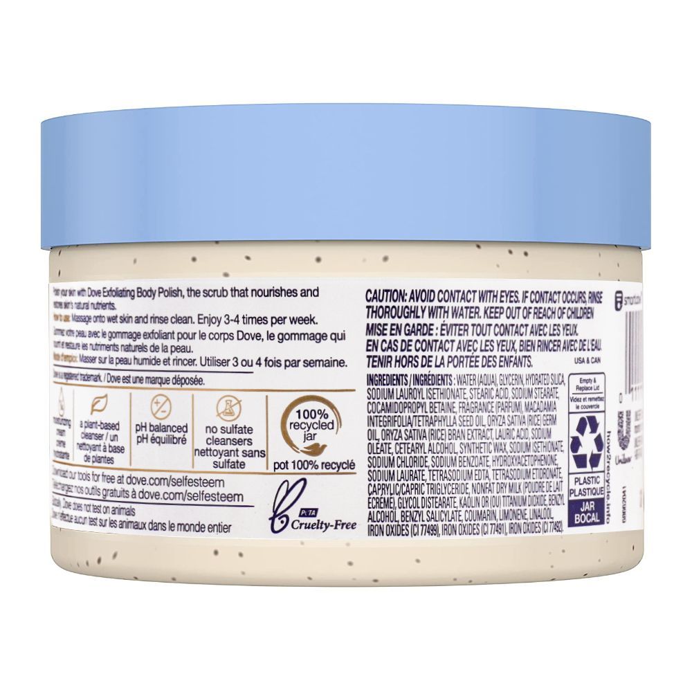 Dove Exfoliating Body Polish Crushed Macadamia & Rice Milk 298g – Gommage Exfoliant Pour Le Corps for Smooth Soft Skin