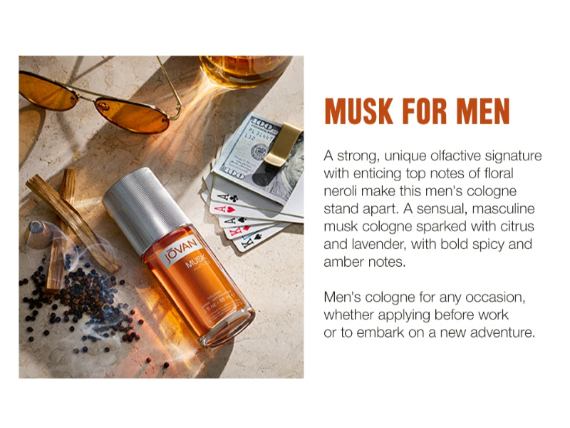 Jovan Musk Original for Men Eau de Cologne Spray 88ml - Long Lasting Classic Masculine Musky Fragrance