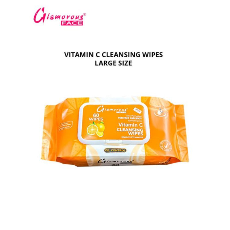Glamorous Face Cleansing Makeup Remover Wipes Large 60 Pieces (Vitamin C)