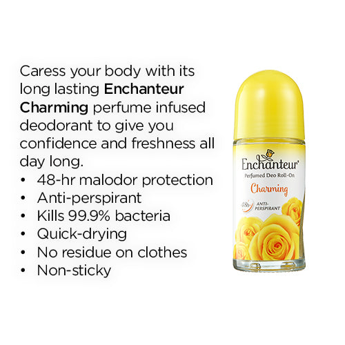 Enchanteur Charming Roll-On Deodorant 50ml - Long Lasting Floral Fragrance Anti-Perspirant for Women Freshness & Odor Protect