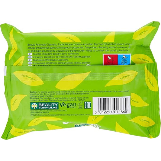 Beauty Formulas Tea Tree Cleansing Wipes 30's