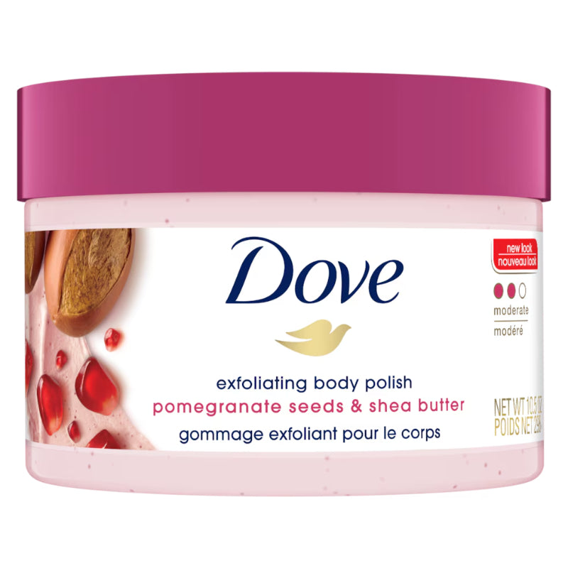 Dove Exfoliating Body Polish Pomegranate Seeds & Shea Butter 298g – Gommage Exfoliant Pour Le Corps for Smooth Soft Skin