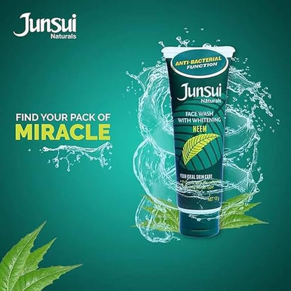 Junsui Naturals Neem Whitening Face Wash 100g - Deep Cleansing Herbal Gel for Acne Control, Oil Removal & Bright Clear Fresh 