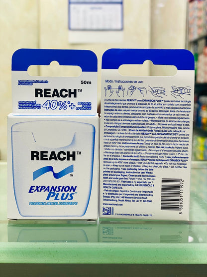 Reach 40% Expansion Plus Dental Dentotape 50m - Effective Floss for Thorough Cleaning Between Teeth