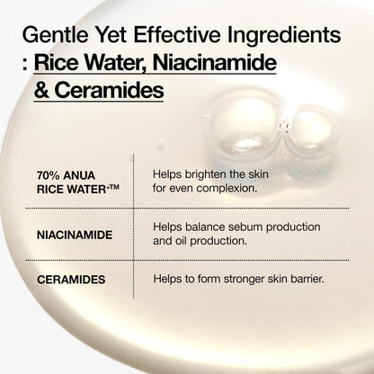 Anua Rice 70 + Ceramide Glow Milky Toner 250 ml Brightening Hydration & Skin Barrier Support (K Beauty)