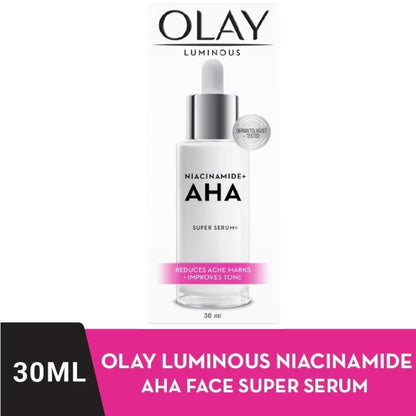 Olay Luminous Niacinamide + AHA Super Serum 30ml – Reduces Acne Marks, Improves Skin Tone & Boosts Radiance