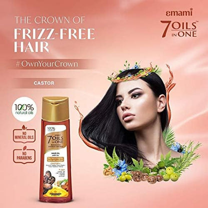 Emami 7 in 1 Blends Damage Control Castor Hair Oil 200ml - Nourishing Hair Care Oil for Hair Repair, Smooth Shiny & Strong He