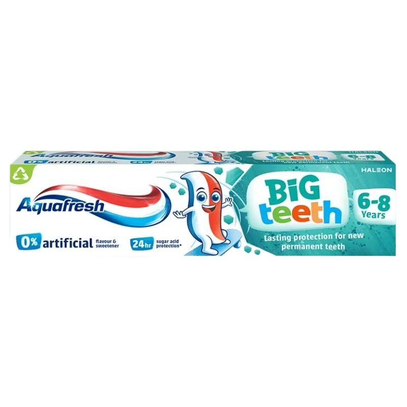 Aquafresh Big Teeth Kids Toothpaste 50ml 0% Artificial Flavours & Sweeteners, 24H Sugar Acid Protection (6 - 8 Years)