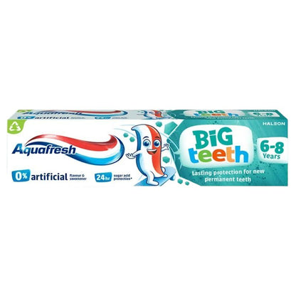 Aquafresh Big Teeth Kids Toothpaste 50ml 0% Artificial Flavours & Sweeteners, 24H Sugar Acid Protection (6 - 8 Years)