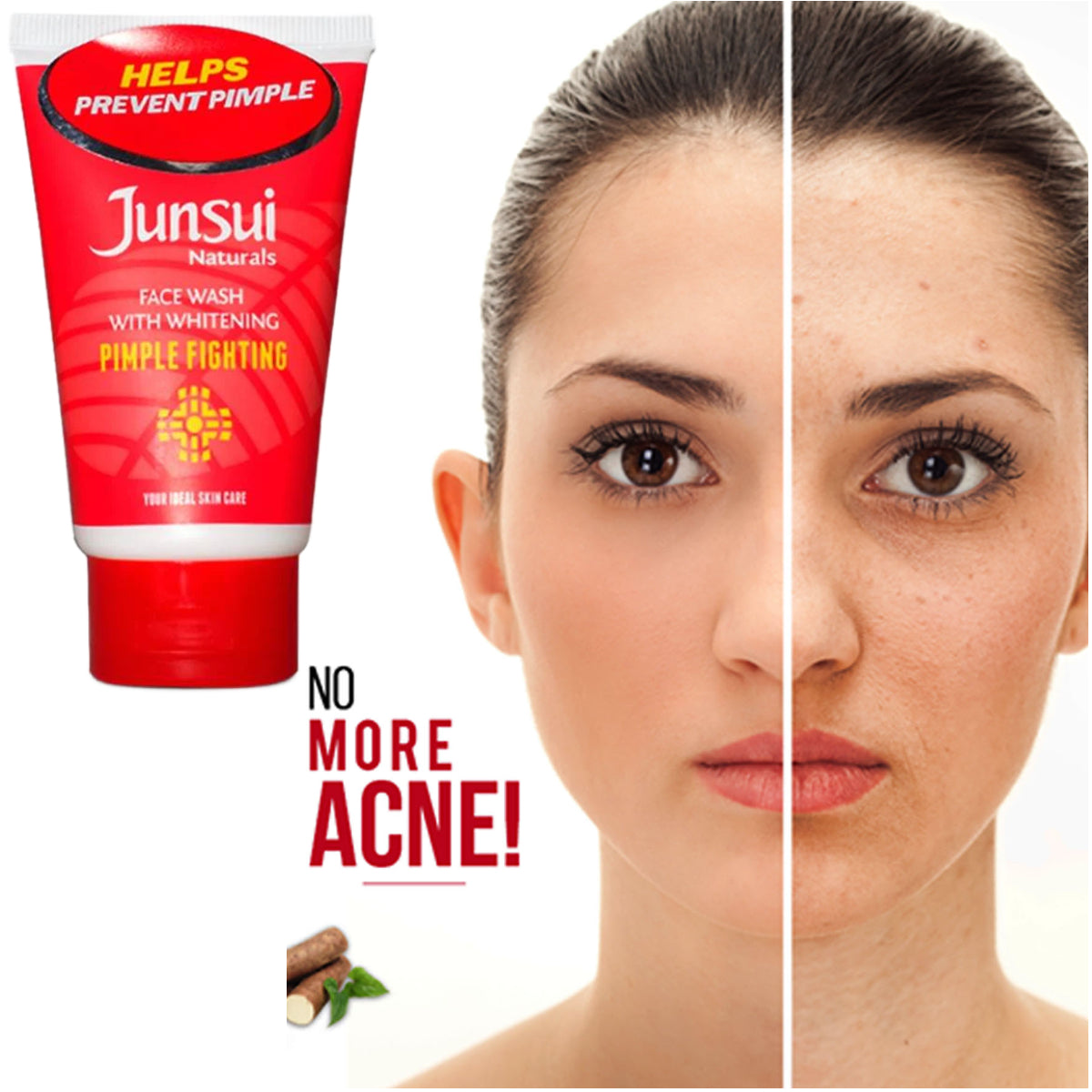 Junsui Naturals Pimple Fighting Whitening Face Wash 50g - Anti Acne Deep Cleansing Gel for Oil Control, Blemish Reduction & C