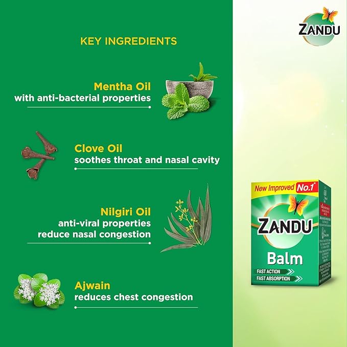 Zandu Balm 25ml - Fast Relief Herbal Pain Relief Balm for Headache, Body Pain, Cold & Muscle Relaxation