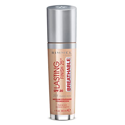 Rimmel Lasting Finish Breathable Foundation, SPF 20, 201 Classic Beige, 30ml
