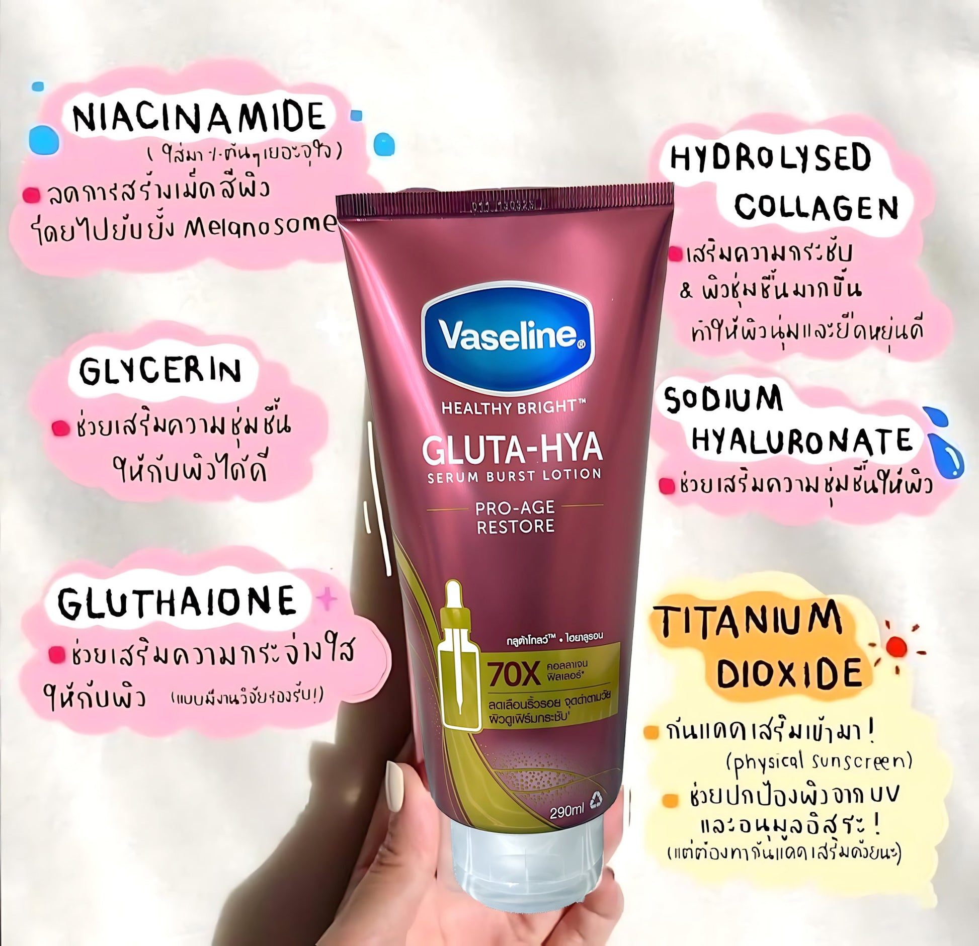 Vaseline Healthy Bright Gluta-Hya Serum Burst Lotion Pro-Age Restore 70x 290ml