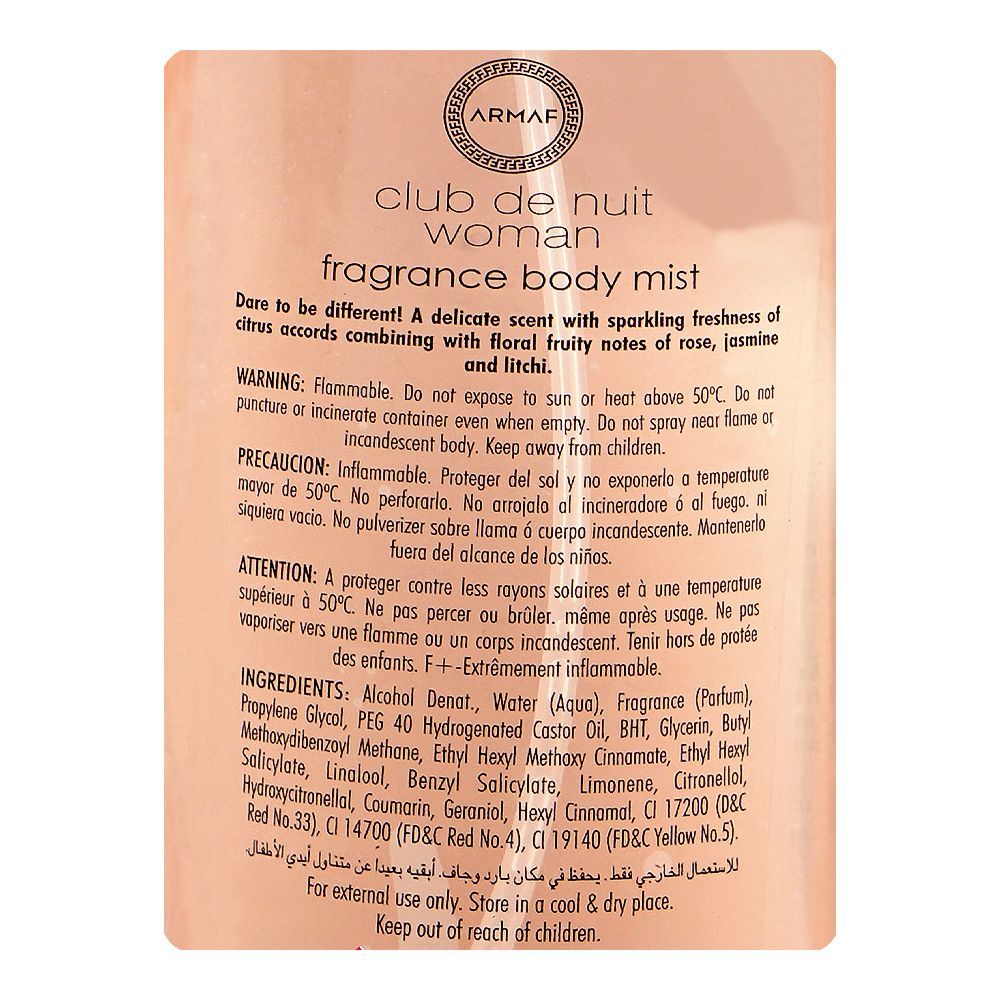 Armaf Club de Nuit Women Fragrance Body Mist 250ml – Long Lasting Elegant & Luxury Feminine Perfume Spray