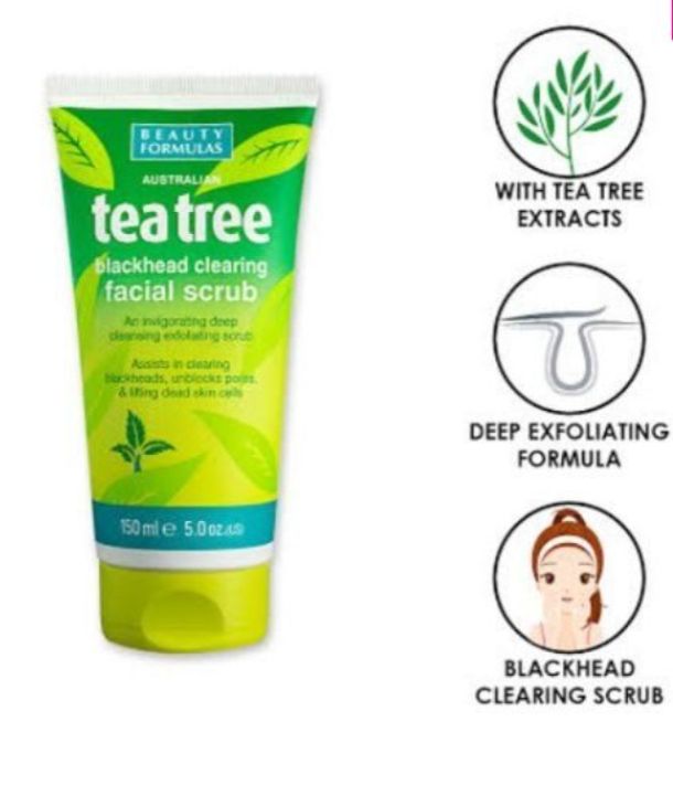 Beauty Formulas Tea Tree Facial Scrub 150ml - Deep Cleansing Exfoliating Face Scrub for Acne Control, Oil Control & Smooth Cl