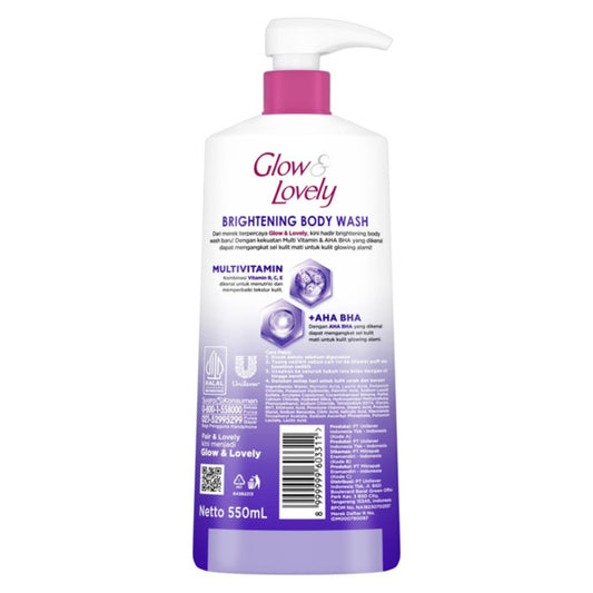 Glow & Lovely Multivitamin + AHA BHA Body Wash 550ml - Gentle Scrub & Exfoliating Shower Gel for Natural Glowing Skin