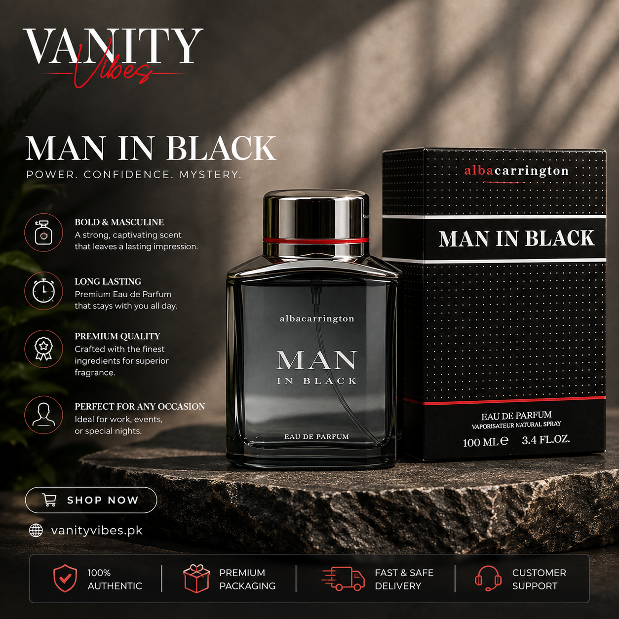 Alba Men in Black Eau de Parfum 100ml - Long Lasting Perfume for Men, Daily & Occasion Wear