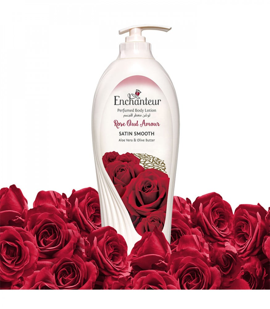 Enchanteur Rose Oud Amour Body Lotion 500ml with Aloe Vera & Olive Butter - Deep Moisturizing Perfumed Lotion for Soft, Smoot