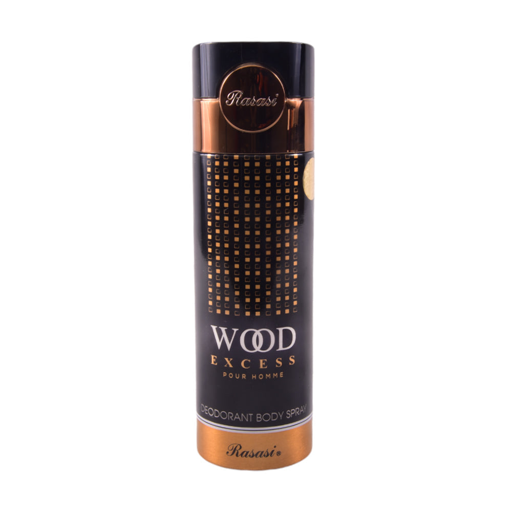 Rasasi Wood Excess Pour Homme Deodorant Body Spray 200ml – Long Lasting Masculine Fragrance for Men, Woody & Fresh Scent