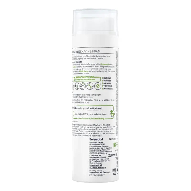 Nivea Men Sensitive Shaving Foam for Sensitive Skin 200ml (Comfortable & Irritation-Free Shave)