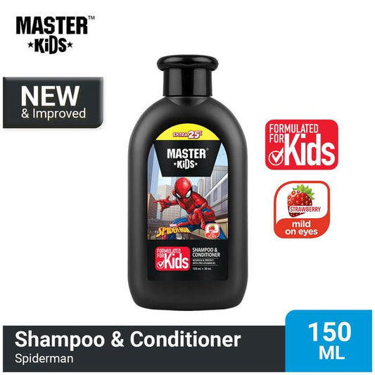 Master Kids Spider-Man 2-in-1 Hair Shampoo & Conditioner 150ml - Gentle Kids Hair Care Formula for Soft Smooth Hair, Tear-Fre