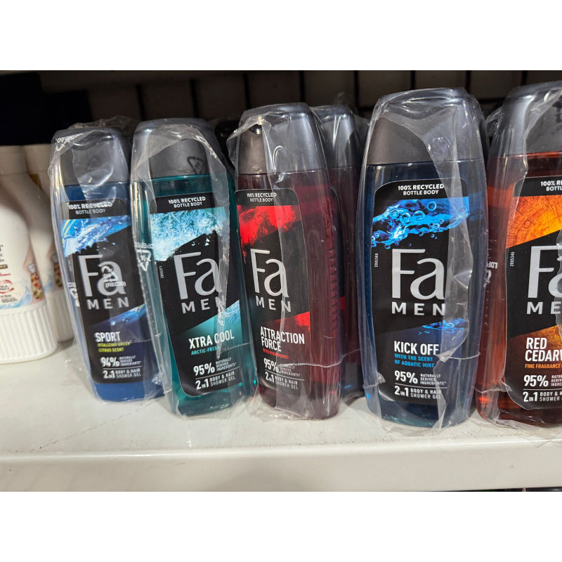 Fa Men Kick Off Aquatic Mint 2-in-1 Body & Hair Shower Gel 250ml - 95% Naturally Derived Ingredients, 100% Recycled Bottle