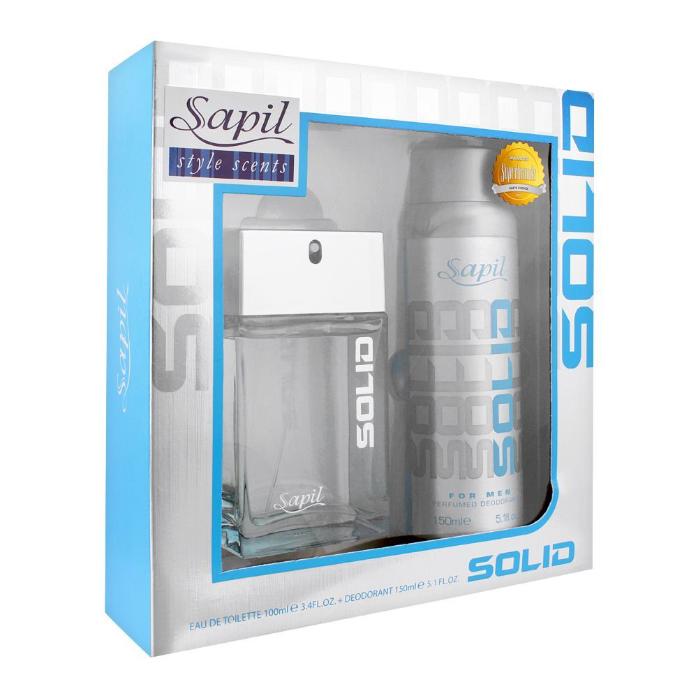 Sapil Solid Silver Eau de Toilette for Men 100ml + Body Spray 150ml Gift Set - Long Lasting Fresh Masculine Fragrance Duo wit
