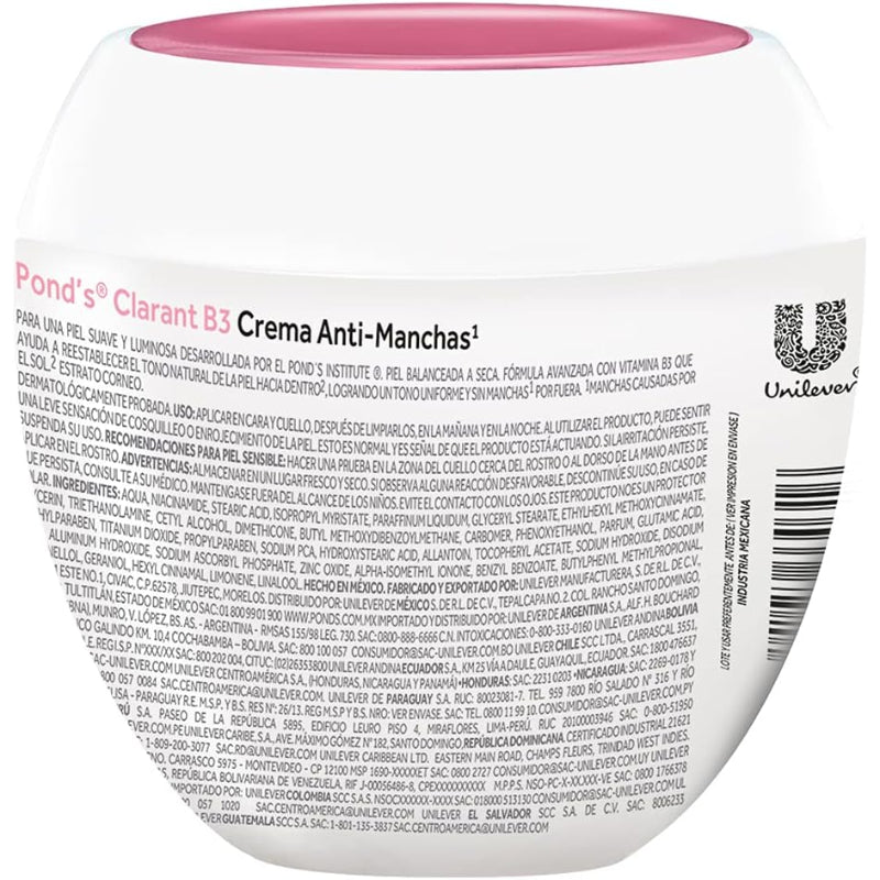 PONDS Pond’s Clarant B3 Tono Uniforme Anti-Manchas Cream for Dry to Balanced Skin 200g - Even Skin Tone & Dark Spot Care