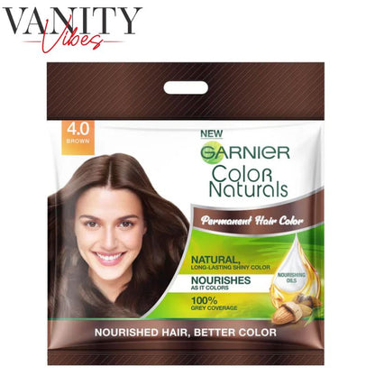 Garnier Color Naturals Hair Color Sachet 4.0 Brown 30 ml Nourishing & Long-Lasting Hair Color