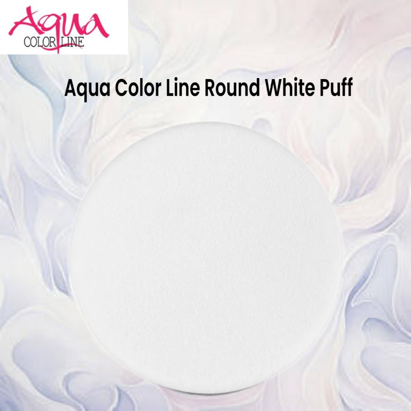 Aqua Color Line Round White Puff