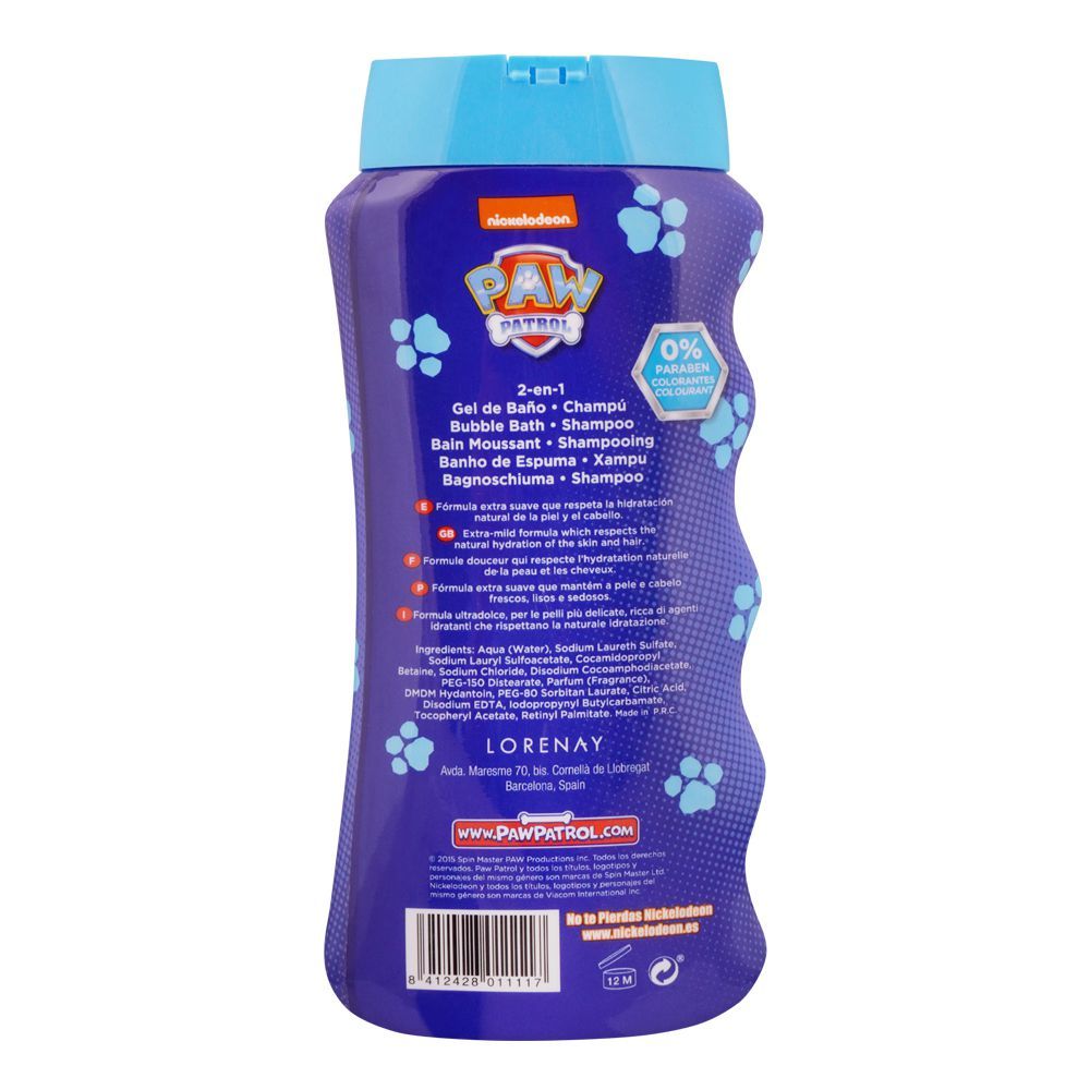 Lorenay Paw Patrol 2-in-1 Bubble Bath & Shampoo 475ml - Gentle Kids Hair & Body Wash for Soft Cleansing, Tear-Free Formula, F
