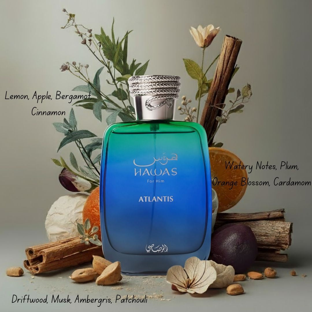Hawas Atlantis Eau de Parfum Spray 100ml by Rasasi Long-Lasting Fresh & Masculine Fragrance