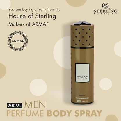 Armaf Magnum Pour Homme Walnut Perfume Body Spray 200ml Masculine Warm & Woody Fragrance