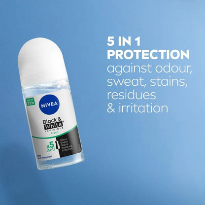 NIVEA Black & White Fresh Roll On Deodorant 72H Protection 50ml