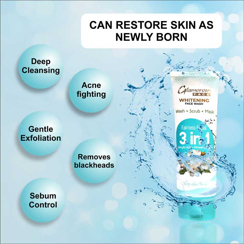 Glamorous Face Wash + Scrub +Mask Whitening 3 in 1 Face Wash 100gm