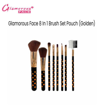Glamorous Face 8 In 1 Brush Set Pouch (Golden)