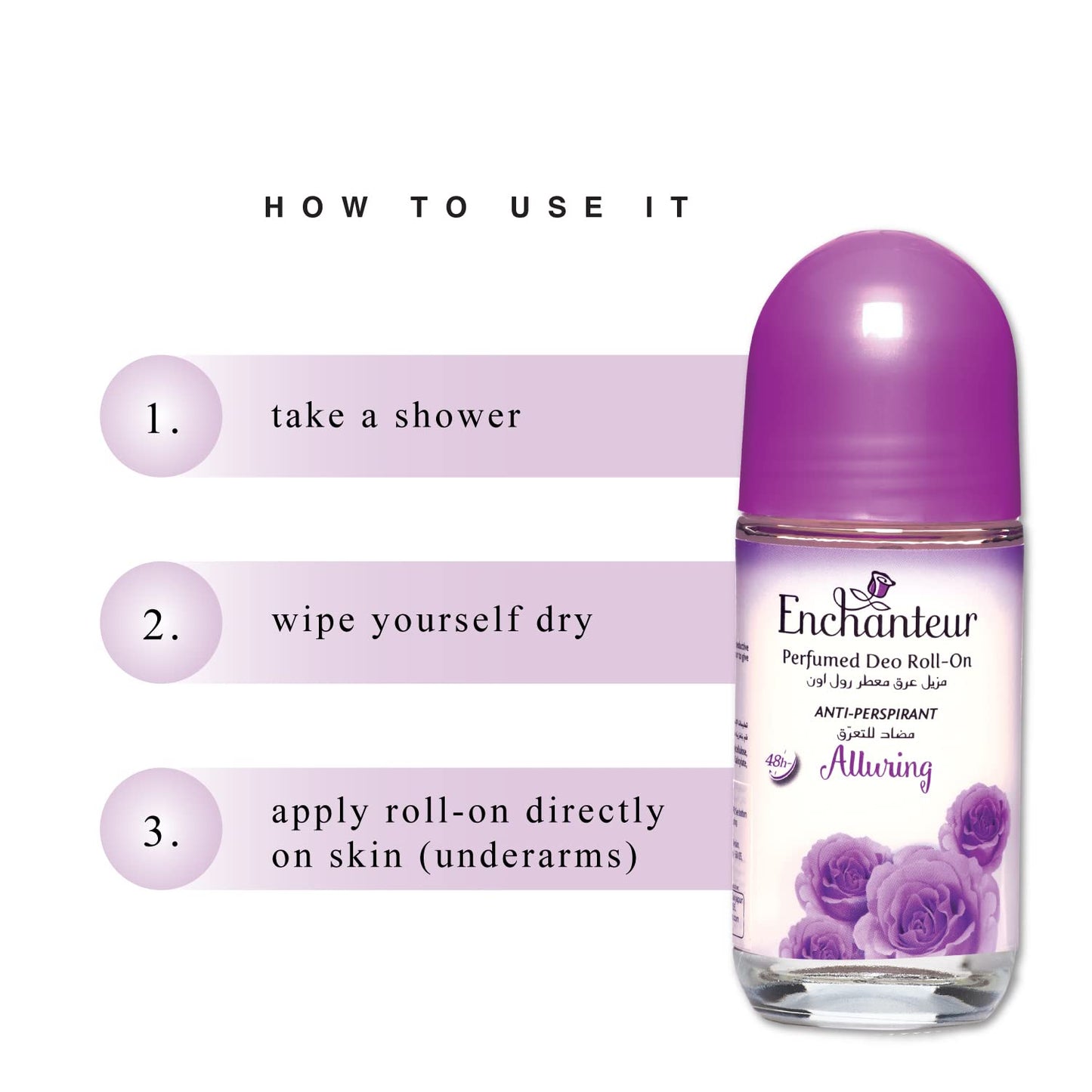 Enchanteur Alluring Roll-On Anti-Perspirant Deodorant 50ml - Long Lasting Perfumed Fresh Floral Fragrance for Women Odor Prot