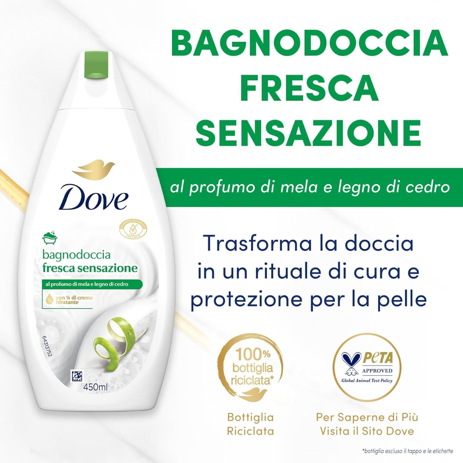 Dove Fresca Sensazione Moisturizing Shower Gel 450ml - Refreshing & Gentle Hydrating Body Wash for Smooth & Soft Skin