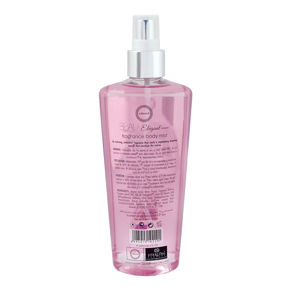Armaf Beau Elegant Women Fragrance Body Mist 250ml – Long Lasting Fresh & Elegant Feminine Perfume Spray