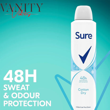 Sure Women 48Hr Cotton Dry Antiperspirant Deodorant Spray 200ml Long-Lasting Freshness & Sweat Protection