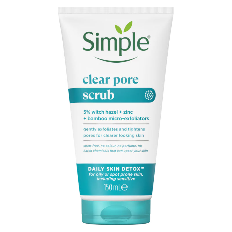 Simple Clear Pore Scrub 3% Witch Hazel + Zinc + Bamboo Micro-Exfoliators 150ml – Daily Skin Detox & Deep Pore Cleansing Face 
