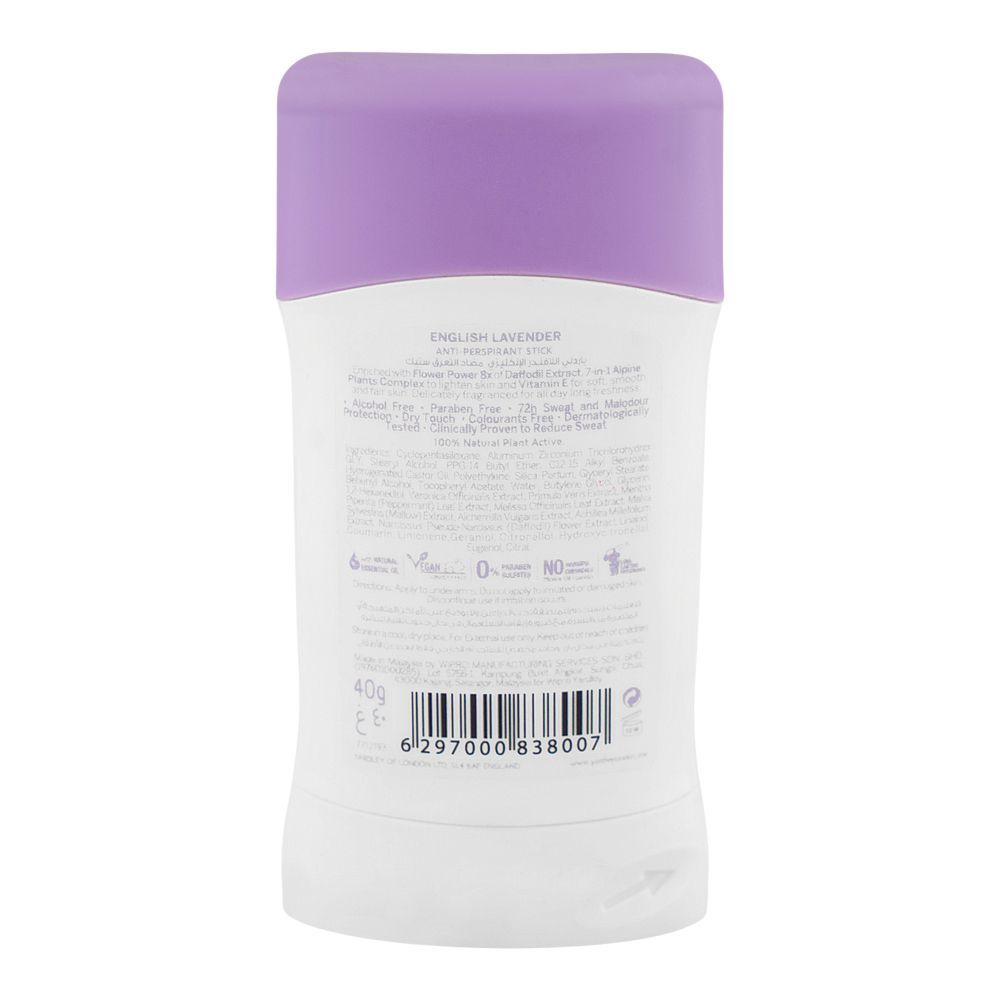 Yardley London English Lavender Anti-Perspirant Deodorant Stick 40g – Long Lasting Soothing Lavender Fragrance with 72H Odor 