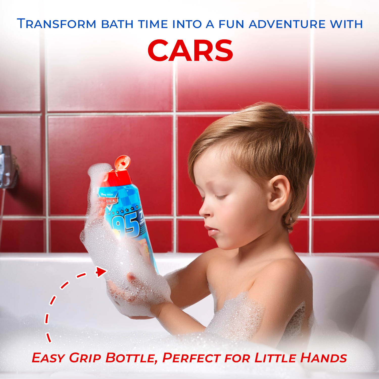 Lorenay Disney Cars 95 2-in-1 Bubble Bath & Shampoo 475ml - Gentle Kids Hair & Body Wash for Soft Cleansing, Fun Bath Experie