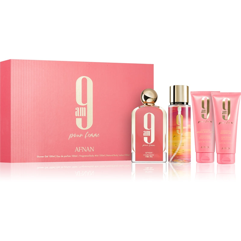 GIFT SET 9 AM POUR FEMME by Afnan BODY MIST 150ml+BODY LOTION 100ml+GEL DOUCHE 100ml for Women