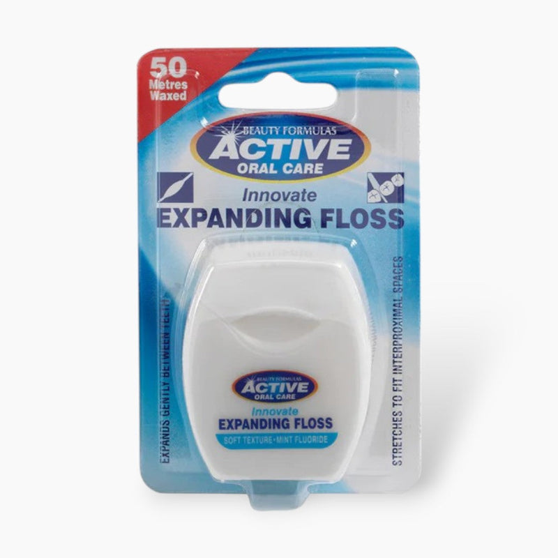 Beauty Formulas Active Innovate Mint Expanding Waxed Dental Floss 50m – Deep Cleaning Interdental Care for Plaque Removal, Gu