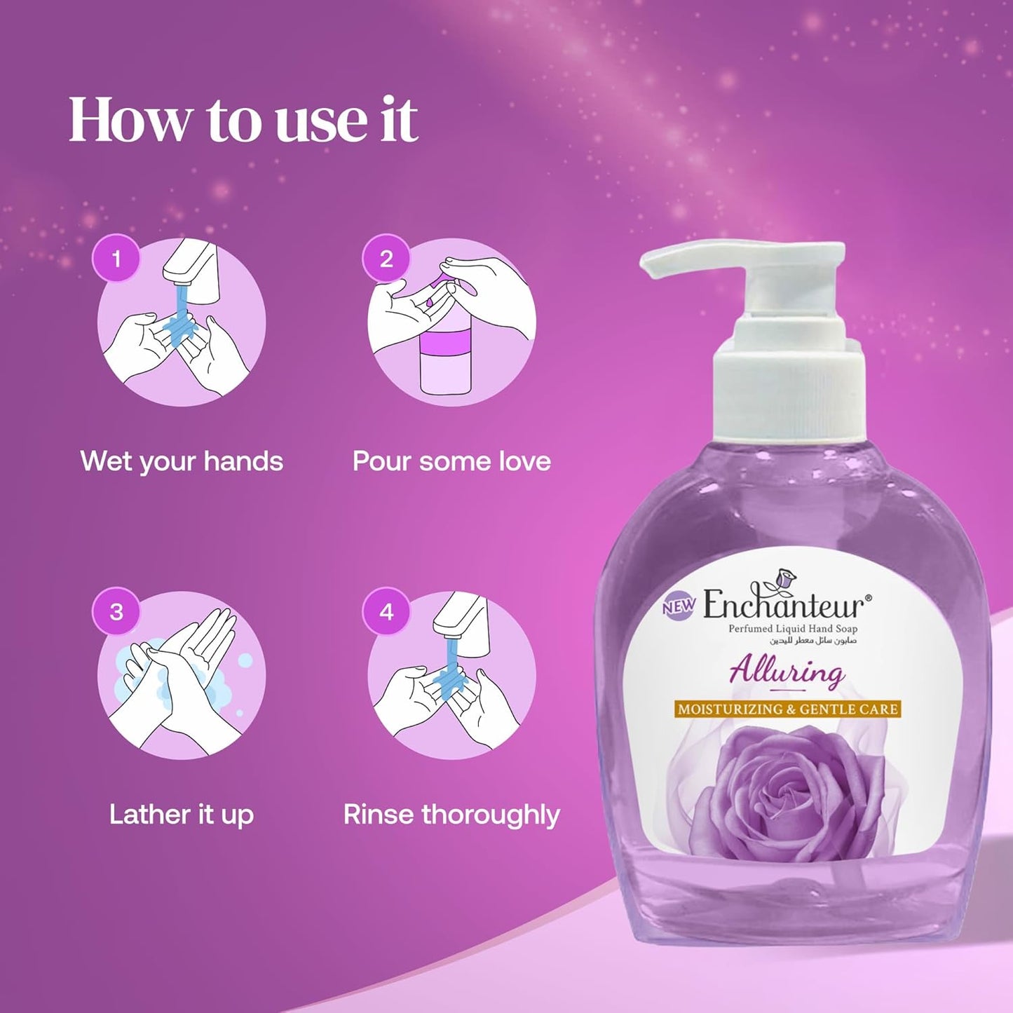 Enchanteur Alluring Hand Wash 250ml – Gentle Cleansing Liquid Soap with Long Lasting Floral Fragrance, Moisturizing Care, Odo
