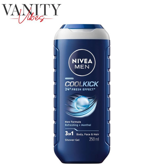 Nivea Men Cool Kick 24H Fresh Effect 3-In-1 Shower Gel For Body, Face & Hair 250ml
