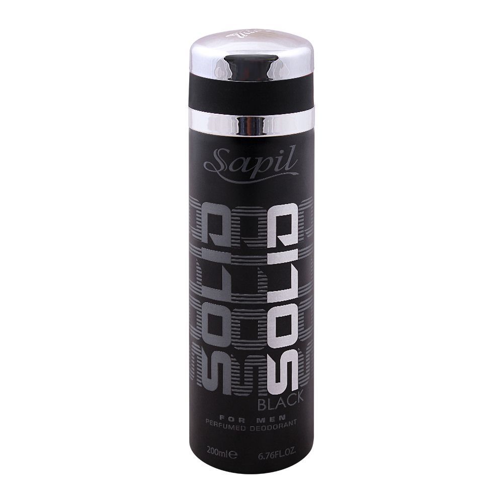 Sapil Solid Black Deodorant Body Spray for Men 200ml - Long Lasting Fresh Masculine Fragrance with Strong Odor Protection & A