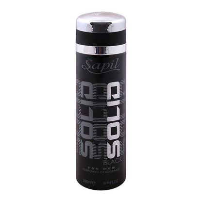 Sapil Solid Black Deodorant Body Spray for Men 200ml - Long Lasting Fresh Masculine Fragrance with Strong Odor Protection & A